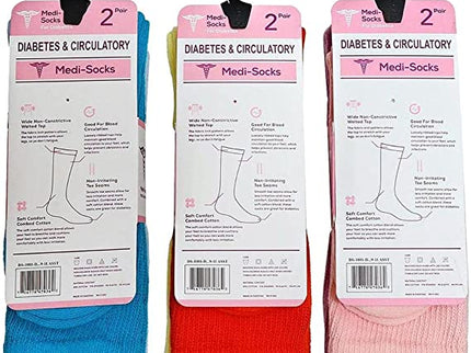 Compression Diabetic Socks Womens, for Neuropathy Pain, Cotton Premium Non-Binding Crew&Ankle Socks 9-11(6Pairs)