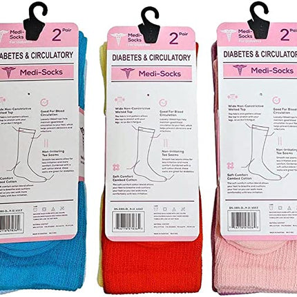 Compression Diabetic Socks Womens, for Neuropathy Pain, Cotton Premium Non-Binding Crew&Ankle Socks 9-11(6Pairs)