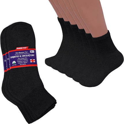 Diabetic Ankle Socks, Non-Binding Circulatory Doctor Approved Cushion Cotton Quarter Socks for Men’s Women’s 3,6,12 Pack