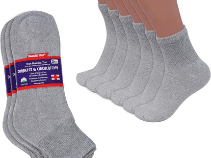 Diabetic Ankle Socks, Non-Binding Circulatory Doctor Approved Cushion Cotton Quarter Socks for Men’s Women’s 3,6,12 Pack