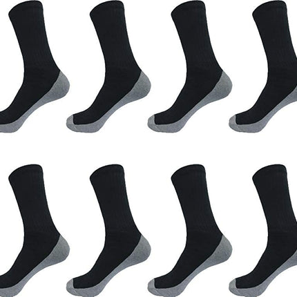 Men's Cotton Crew Socks 12 Pairs Pack Everyday Work Performance Cushion (Black With Grey Cushion, 13-15 King Size)