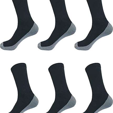Men's Cotton Crew Socks 12 Pairs Pack Everyday Work Performance Cushion (Black With Grey Cushion, 13-15 King Size)