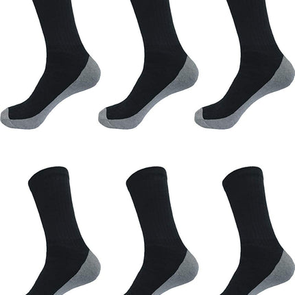 Men's Cotton Crew Socks 12 Pairs Pack Everyday Work Performance Cushion (Black With Grey Cushion, 13-15 King Size)