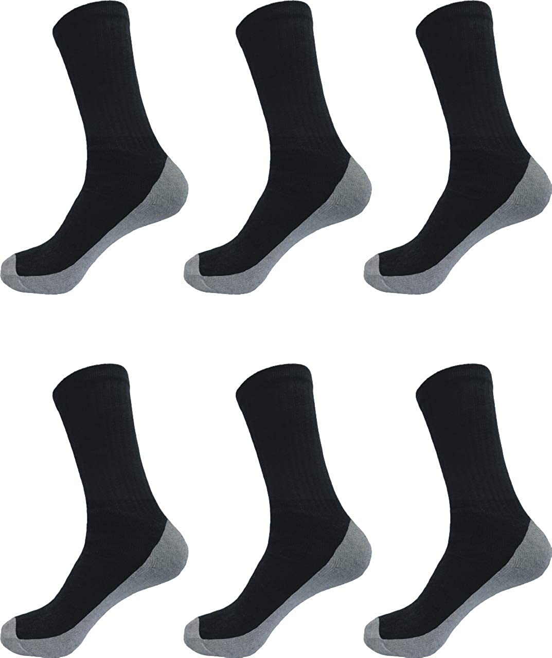 Men's Cotton Crew Socks 12 Pairs Pack Everyday Work Performance Cushion (Black With Grey Cushion, 13-15 King Size)